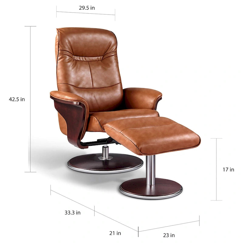 Artiva USA 'Milano' Modern Brown Leather Swivel Recliner and Ottoman 3