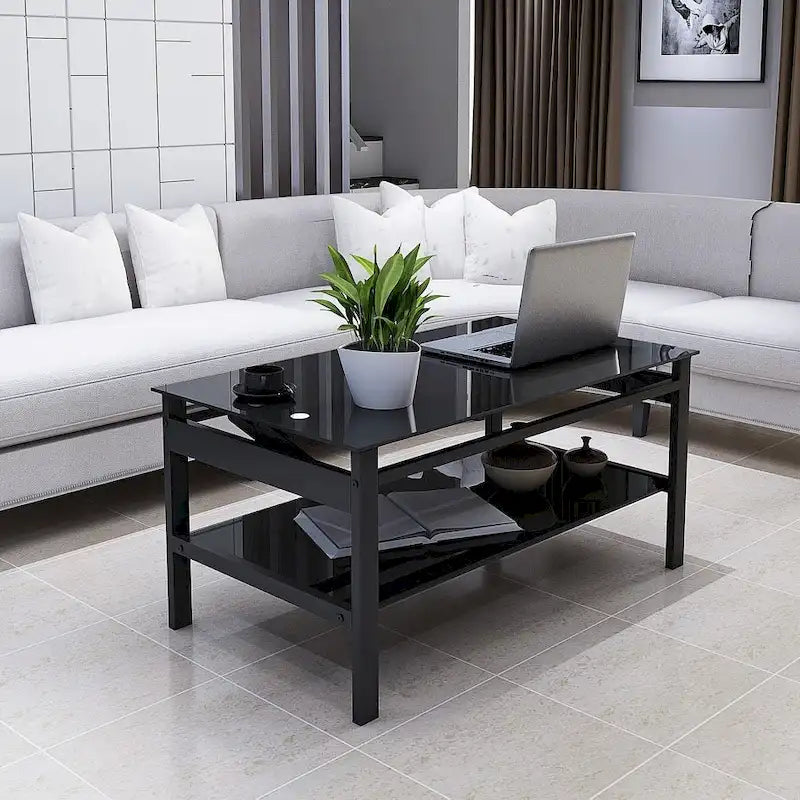 Glass Lift Top Coffee Table, Black