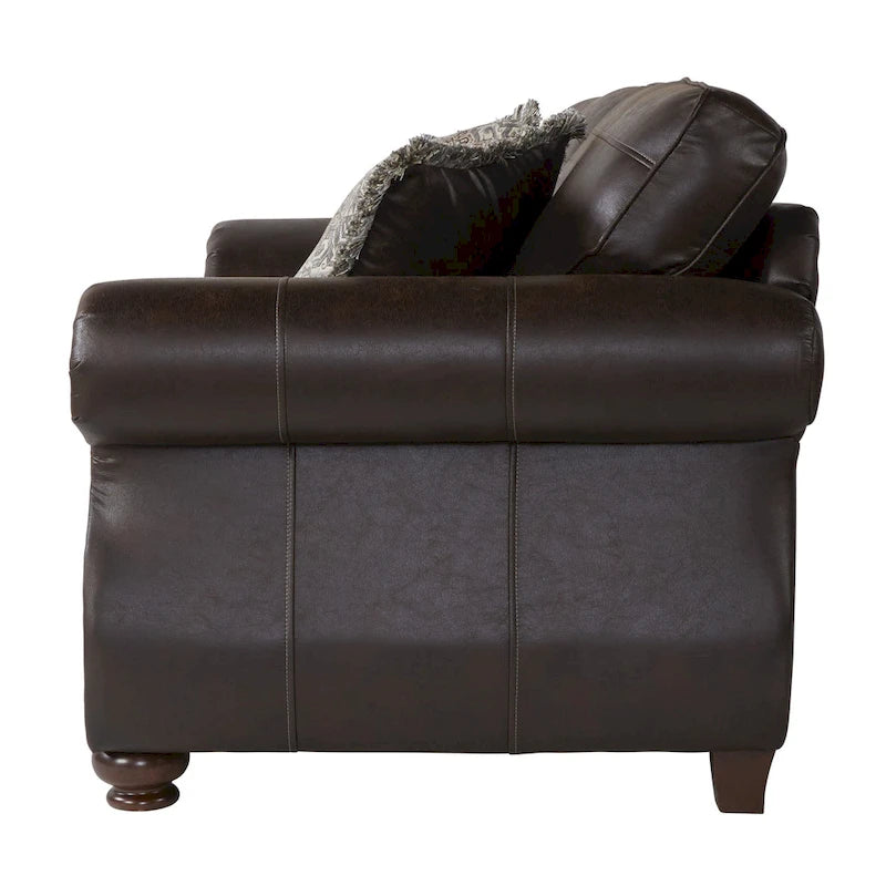 Roundhill Furniture Leinster Fabric Upholstered Nailhead Sofa and Loveseat Set in Espresso 3