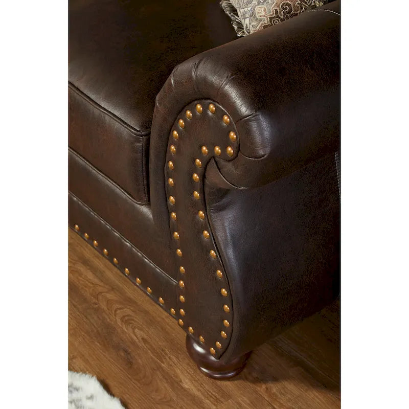 Roundhill Furniture Leinster Fabric Upholstered Nailhead Sofa and Loveseat Set in Espresso 7