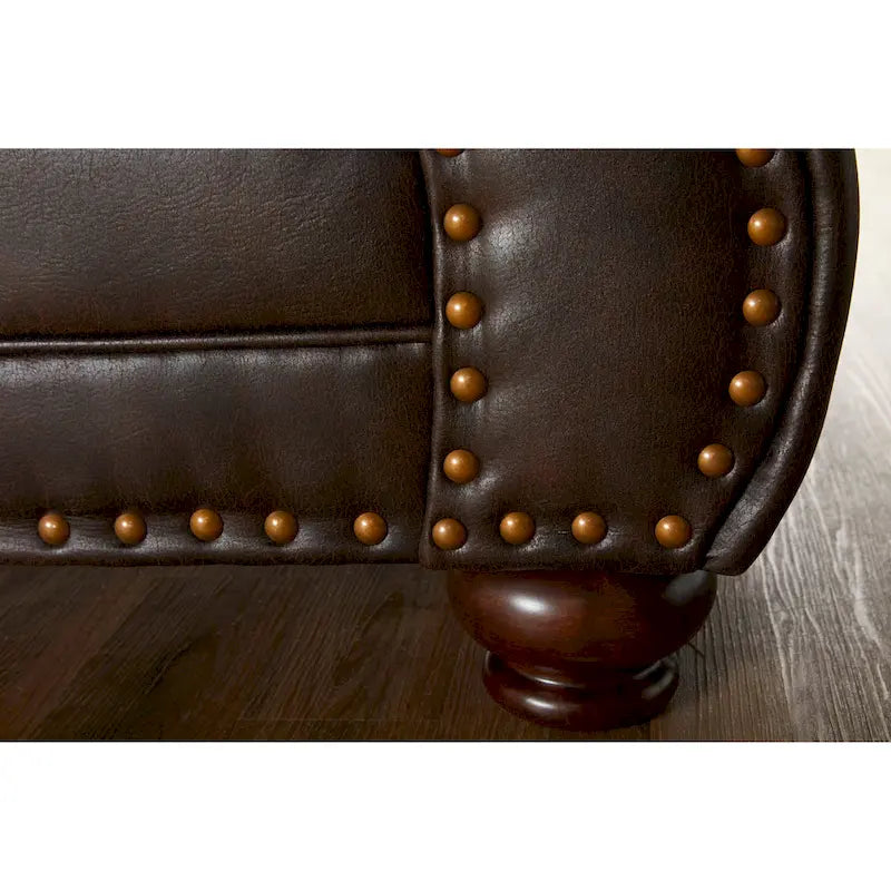 Roundhill Furniture Leinster Fabric Upholstered Nailhead Sofa and Loveseat Set in Espresso 9