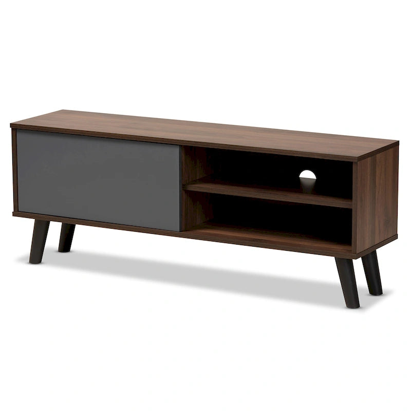Mallory Two-Tone Walnut Brown and Grey Finished Wood TV Stand 10