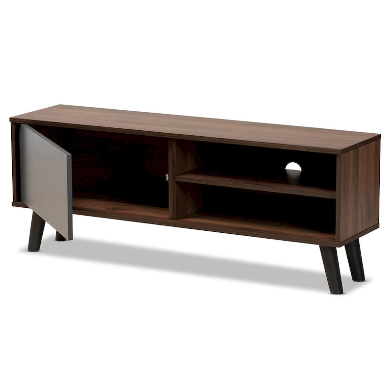 Mallory Two-Tone Walnut Brown and Grey Finished Wood TV Stand 3