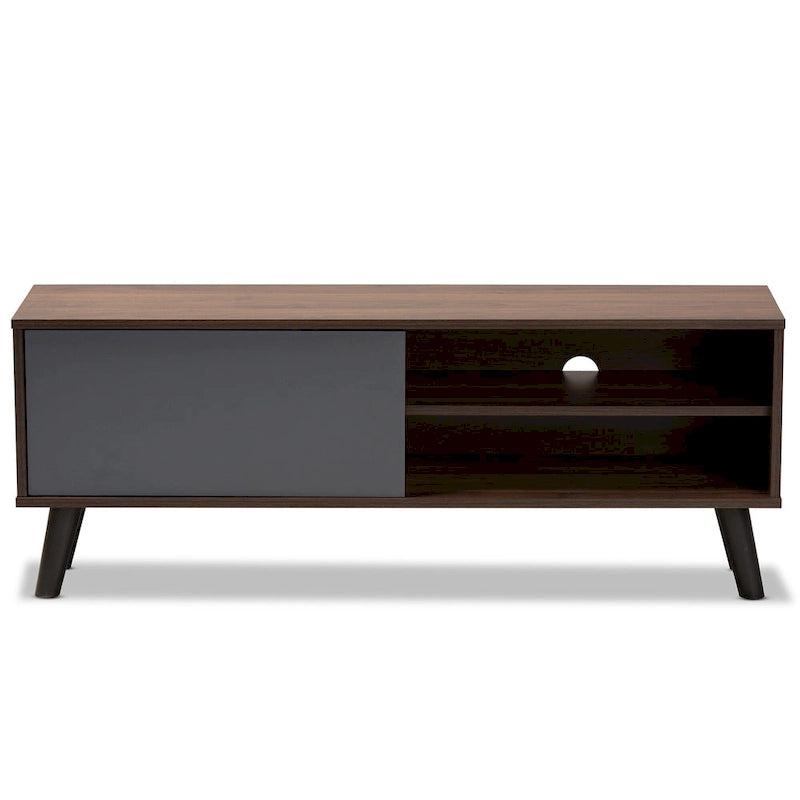 Mallory Two-Tone Walnut Brown and Grey Finished Wood TV Stand 4