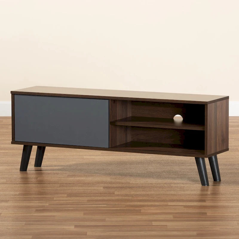 Mallory Two-Tone Walnut Brown and Grey Finished Wood TV Stand 8
