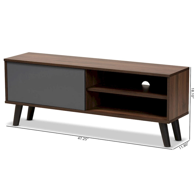 Mallory Two-Tone Walnut Brown and Grey Finished Wood TV Stand 9