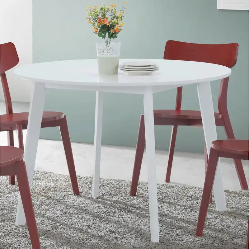 Roundhill Furniture Roma Contemporary White Round Dining Table 3