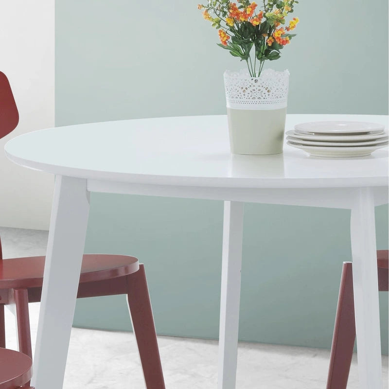 Roundhill Furniture Roma Contemporary White Round Dining Table 4