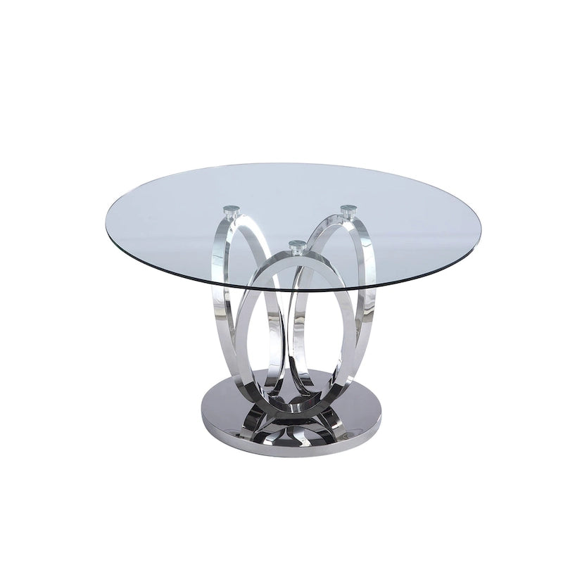 Somette Ema Round Glass Top Dining Table - Steel 3