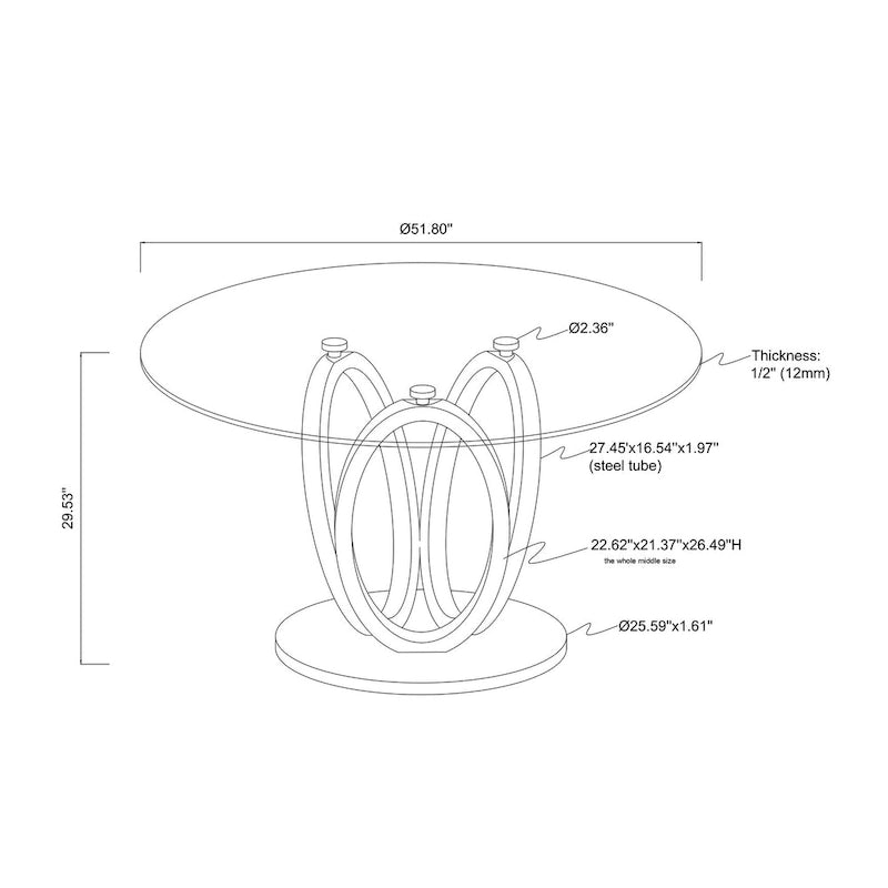 Somette Ema Round Glass Top Dining Table - Steel 6