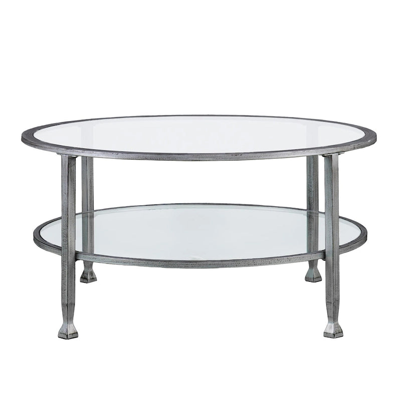 SEI Furniture Glenn Distressed Silver Round Coffee Table with Glass Top and Shelf 3