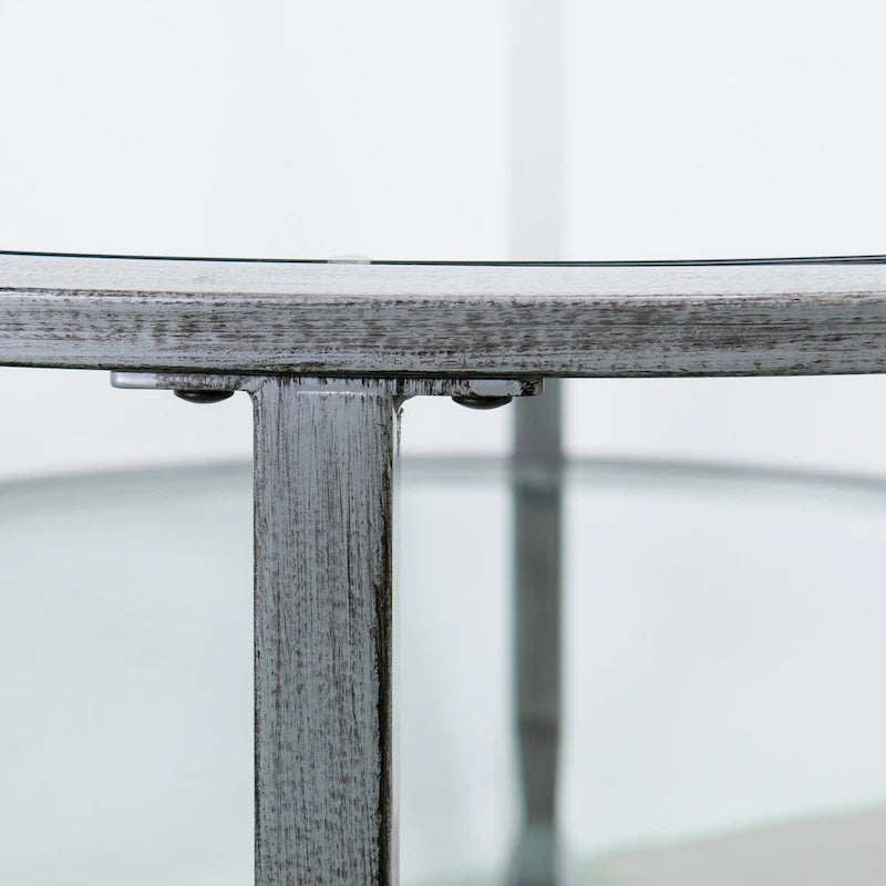 SEI Furniture Glenn Distressed Silver Round Coffee Table with Glass Top and Shelf 5