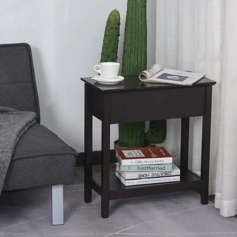 HOMCOM End Side Table in Flip Top Design with Cabinet and Bottom Shelf, Storage Furniture Decoration for Bedroom 2