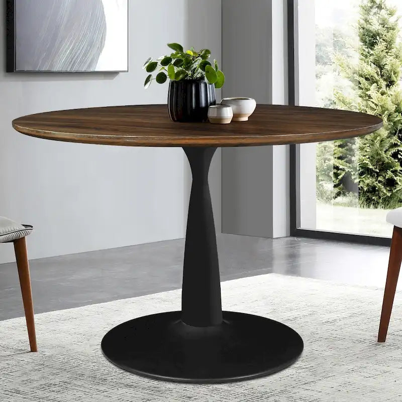 Round Walnut Color Dining Table 11