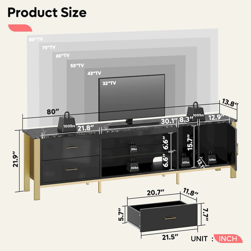 Modern TV Stands for 75/ 80/ 85 inch TV with 2 Drawers - 80 inches 11