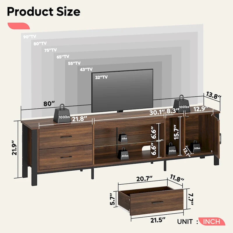 Modern TV Stands for 75/ 80/ 85 inch TV with 2 Drawers - 80 inches 21