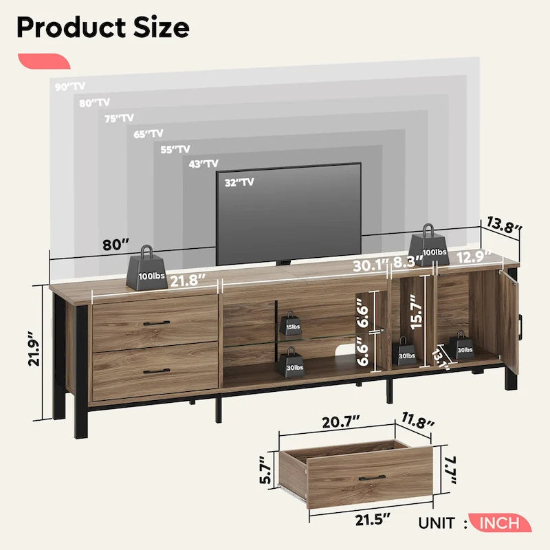 Modern TV Stands for 75/ 80/ 85 inch TV with 2 Drawers - 80 inches 30