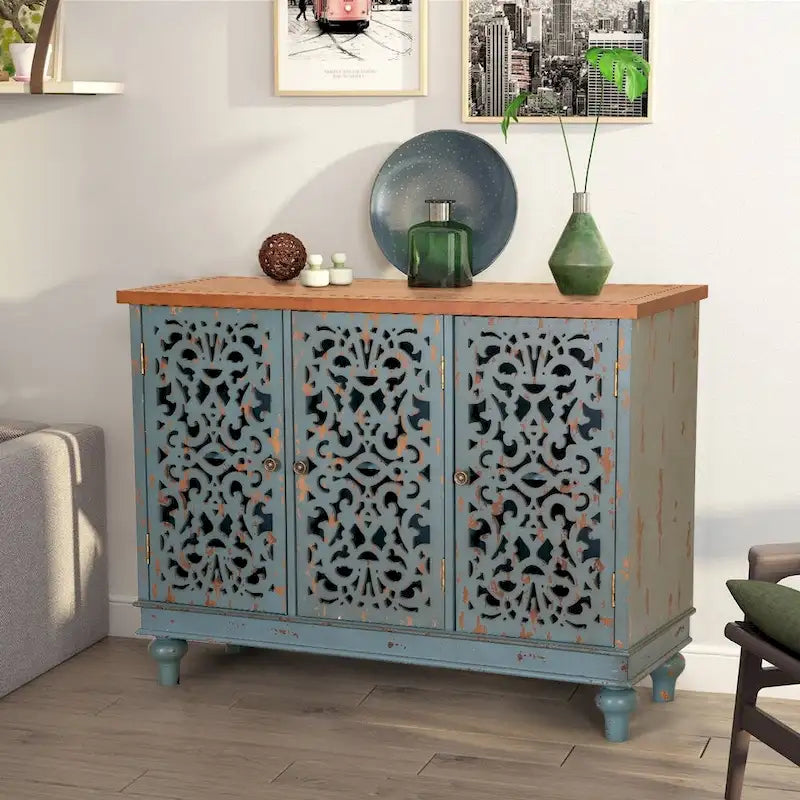 Mobile Credenza Antico con Intaglio Cavo a 3 Ante