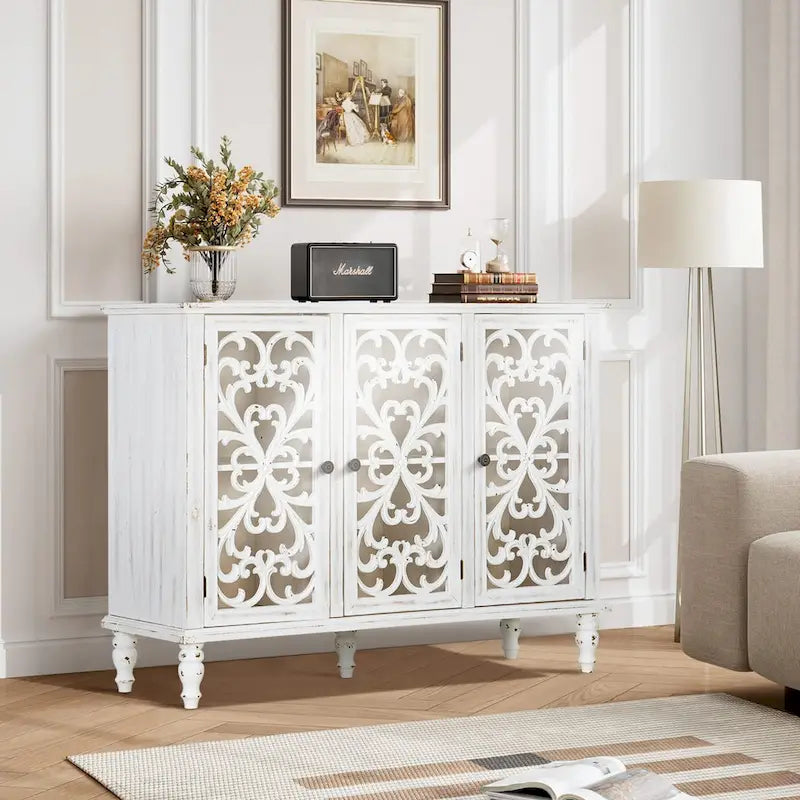 Mobile Credenza Antico con Intaglio Cavo a 3 Ante 5