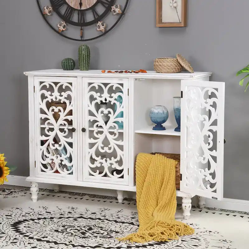 Mobile Credenza Antico con Intaglio Cavo a 3 Ante 7