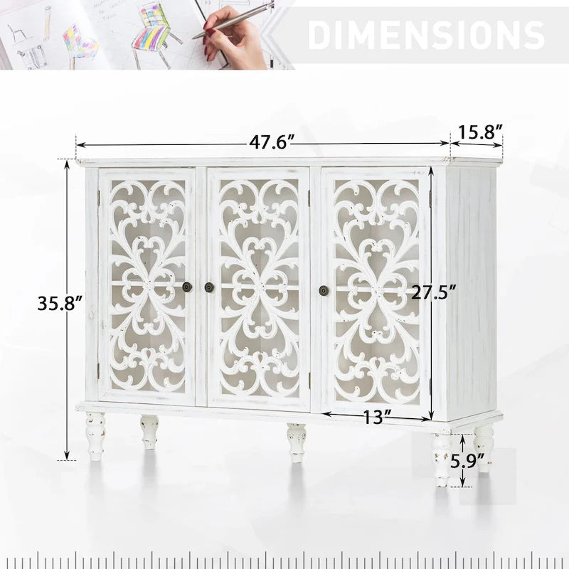 Mobile Credenza Antico con Intaglio Cavo a 3 Ante 8
