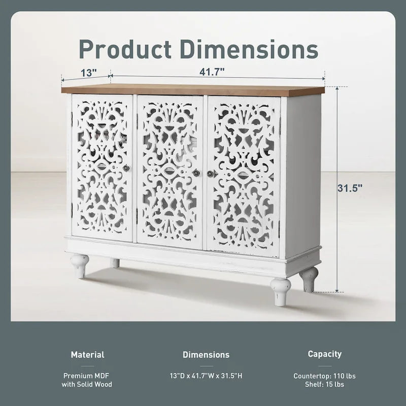 Mobile Credenza Antico con Intaglio Cavo a 3 Ante 16