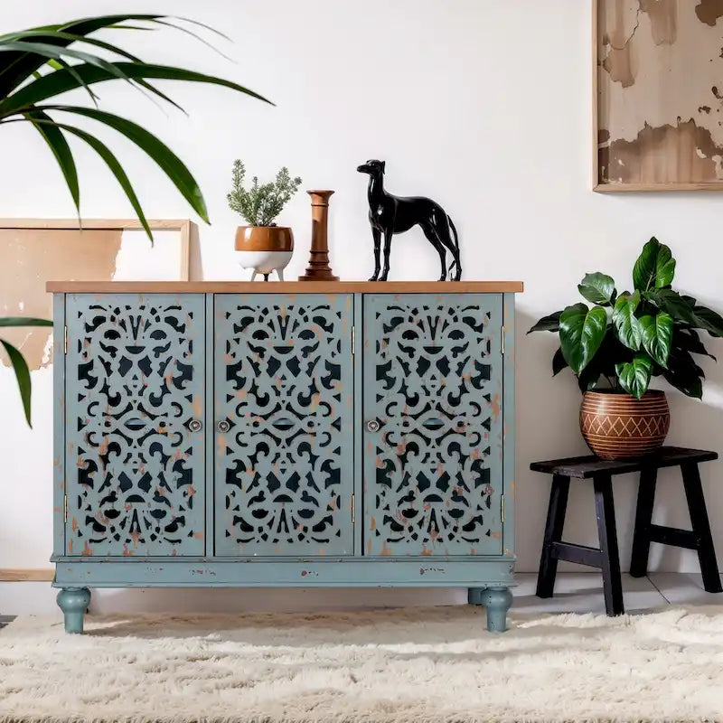 Mobile Credenza Antico con Intaglio Cavo a 3 Ante 20