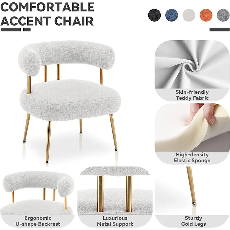 SEYNAR Sedia Vanity Moderna Glam con Schienale Aperto, Imbottita e Comoda, con Gambe Dorate 8