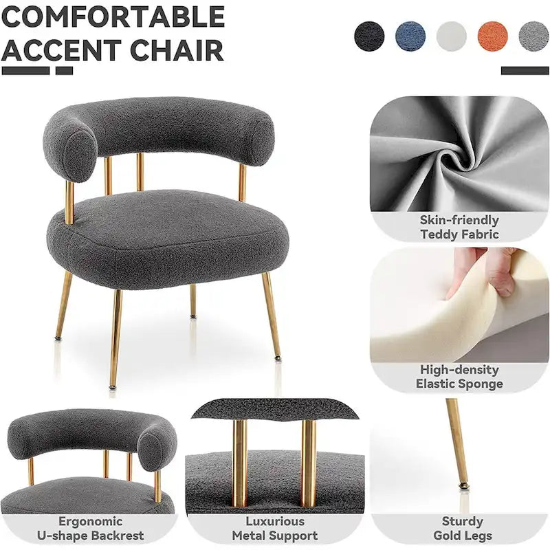 SEYNAR Sedia Vanity Moderna Glam con Schienale Aperto, Imbottita e Comoda, con Gambe Dorate 35