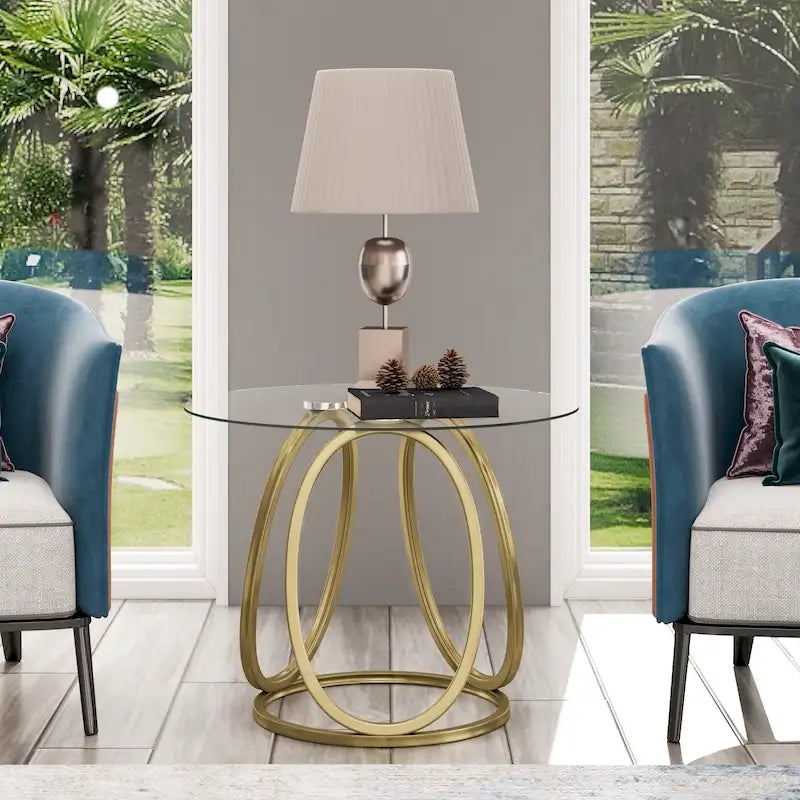 Myhozm Glass Living Room Side Table with Metal Frame 18