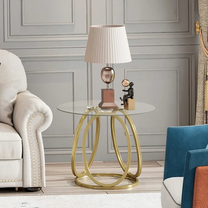 Myhozm Glass Living Room Side Table with Metal Frame 4