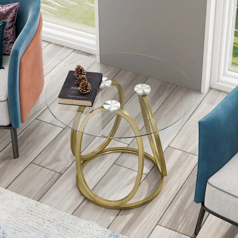 Myhozm Glass Living Room Side Table with Metal Frame 5