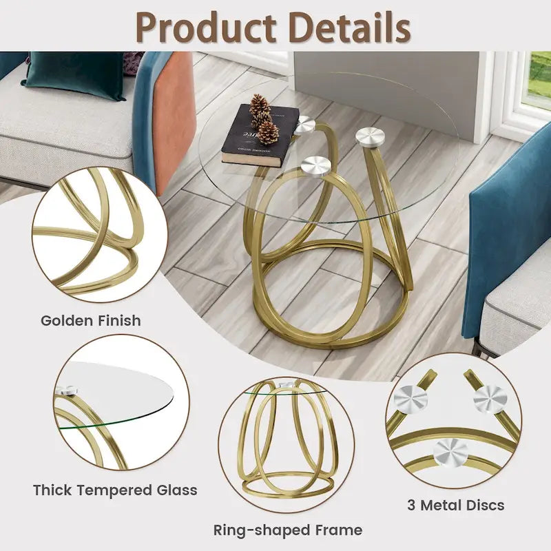 Myhozm Glass Living Room Side Table with Metal Frame 6