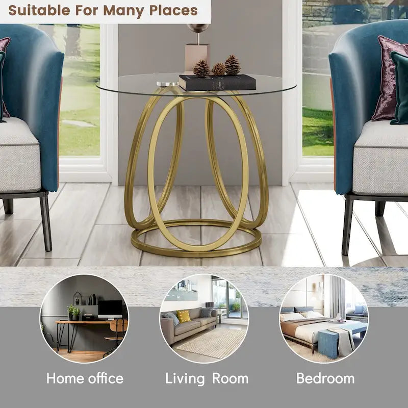 Myhozm Glass Living Room Side Table with Metal Frame 7