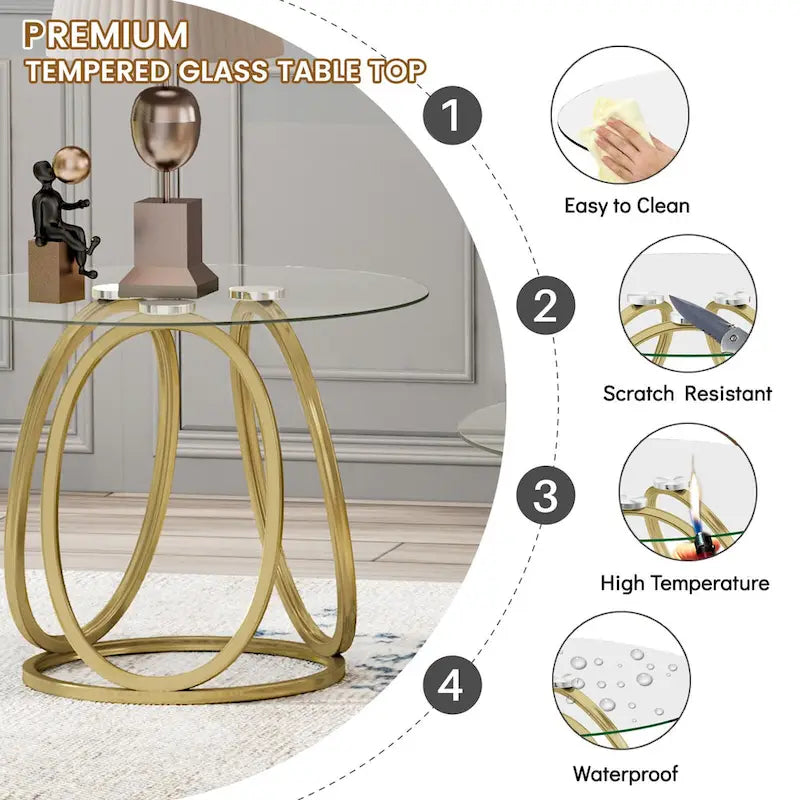 Myhozm Glass Living Room Side Table with Metal Frame 11