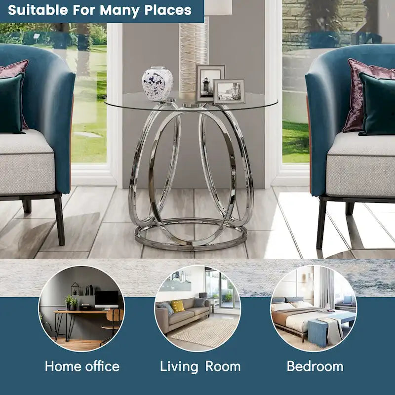 Myhozm Glass Living Room Side Table with Metal Frame 14