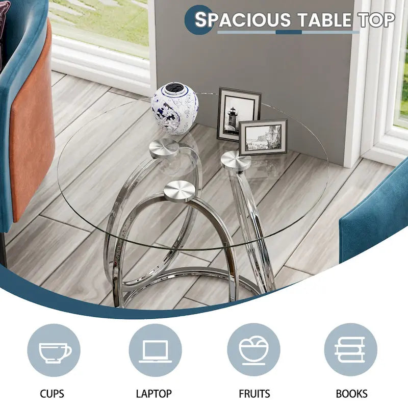 Myhozm Glass Living Room Side Table with Metal Frame 17