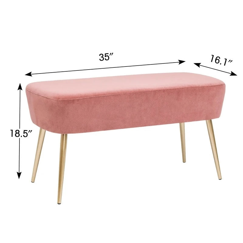 Adeco Velvet Bench Footrest, Bed End Stool Metal Legs, Dressing Chair 3
