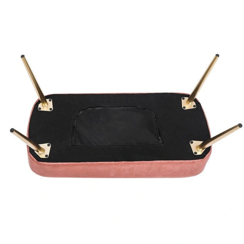 Adeco Velvet Bench Footrest, Bed End Stool Metal Legs, Dressing Chair 5