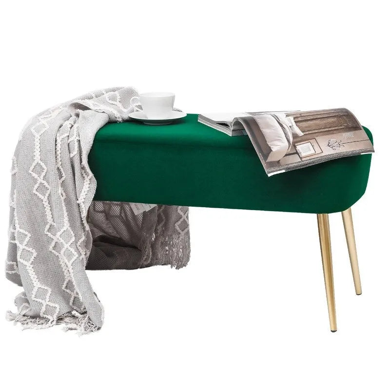 Adeco Velvet Bench Footrest, Bed End Stool Metal Legs, Dressing Chair 10