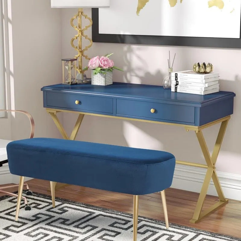 Adeco Velvet Bench Footrest, Bed End Stool Metal Legs, Dressing Chair 11