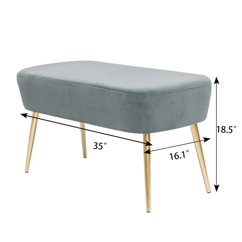 Adeco Velvet Bench Footrest, Bed End Stool Metal Legs, Dressing Chair 18