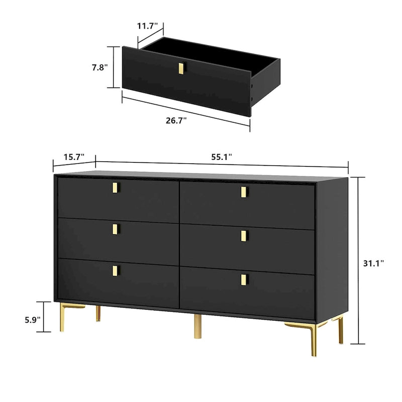 6 Drawers Storage Dresser Mid Century Chest of Drawer Sideboard 8