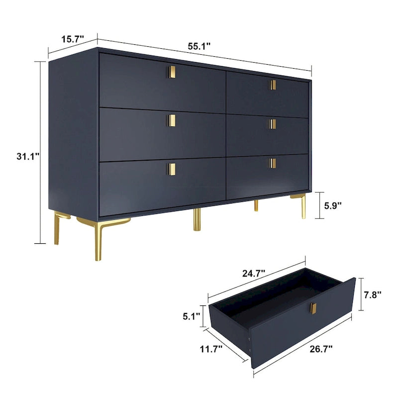6 Drawers Storage Dresser Mid Century Chest of Drawer Sideboard 20