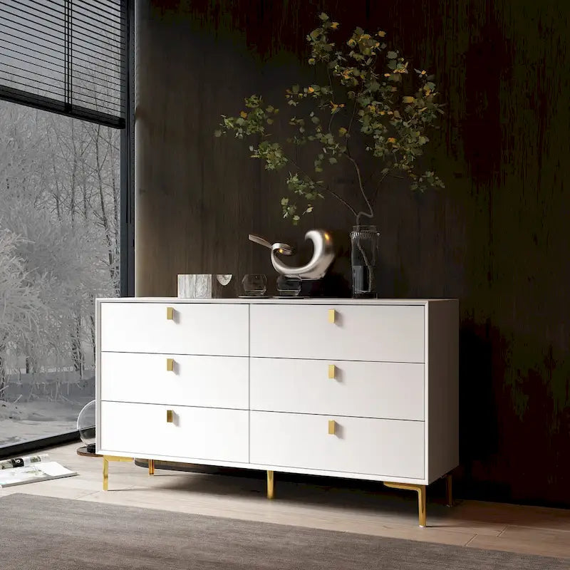 6 Drawers Storage Dresser Mid Century Chest of Drawer Sideboard 27
