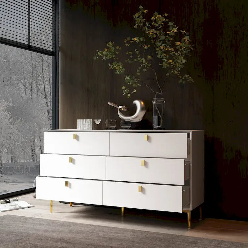 6 Drawers Storage Dresser Mid Century Chest of Drawer Sideboard 29