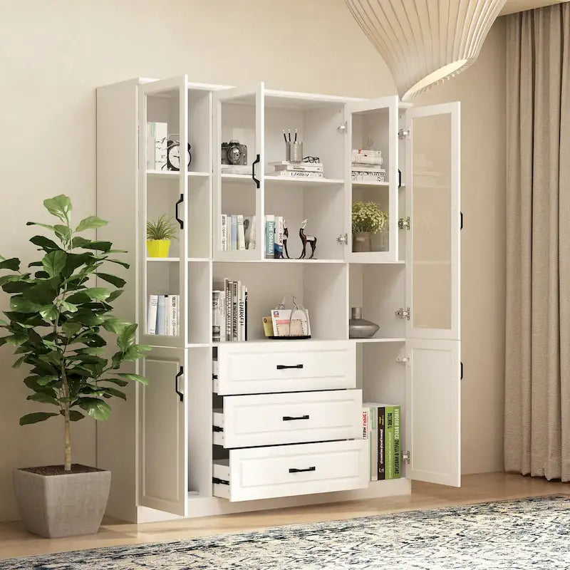 78.7Mobile Madia Espositore Libreria Modulare Bianca con Ante a Vetro 23