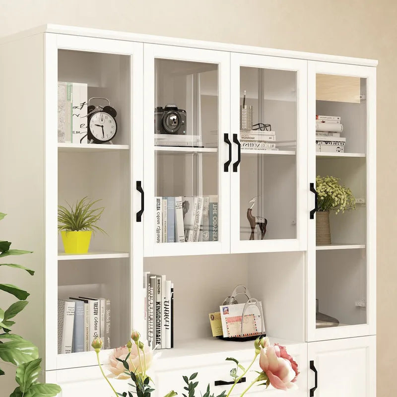 78.7Mobile Madia Espositore Libreria Modulare Bianca con Ante a Vetro 25