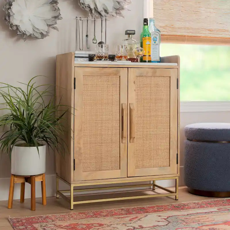 Spence Wooden Bar Cabinet with Marble Top 32