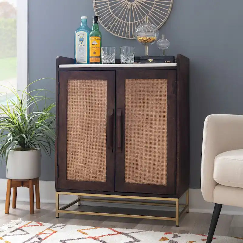 Spence Wooden Bar Cabinet with Marble Top 33